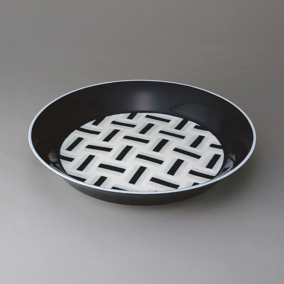 White Porcelain Bowl with Ajiro Weave Design in Dark Blue Glaze