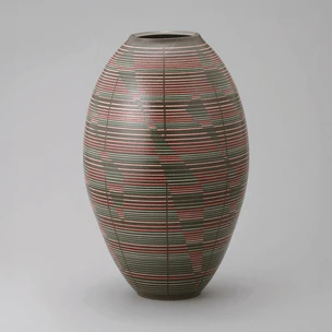 Flower Vase with Inlay and Line Design
