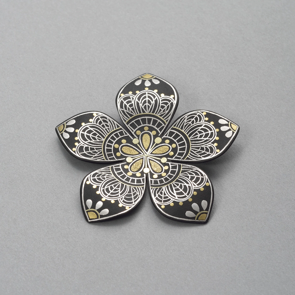 photo Brooch with Design in Damascene Inlay "Flower Calendar"