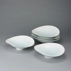Oval White Porcelain Bowl with Pale Blue Glaze