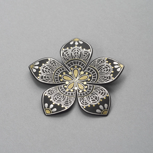 Brooch with Design in Damascene Inlay "Flower Calendar"