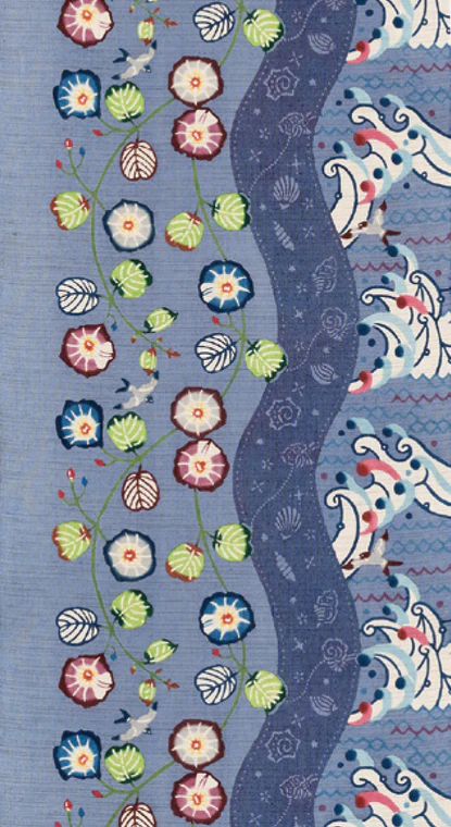 photo Obi Sash with Design in Bingata "Contrast of Hyakuna Beach"