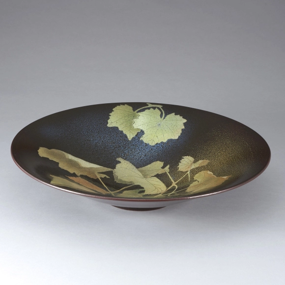 Tenmoku Glazed Deep Bowl with Autumn Grape Design