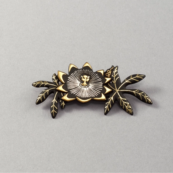 Brooch with Passion Flower Design in Damascene Inlay
