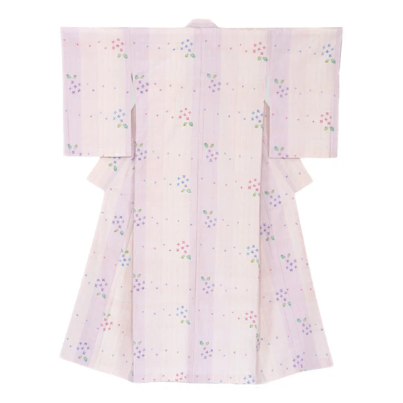 Kimono of Tsumugi with Kasuri "June Flowers"