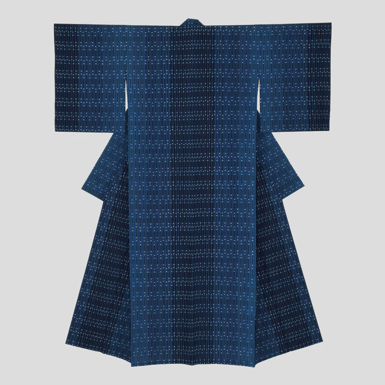 photo Kimono of Kurume Kasuri "Waves of Dew"