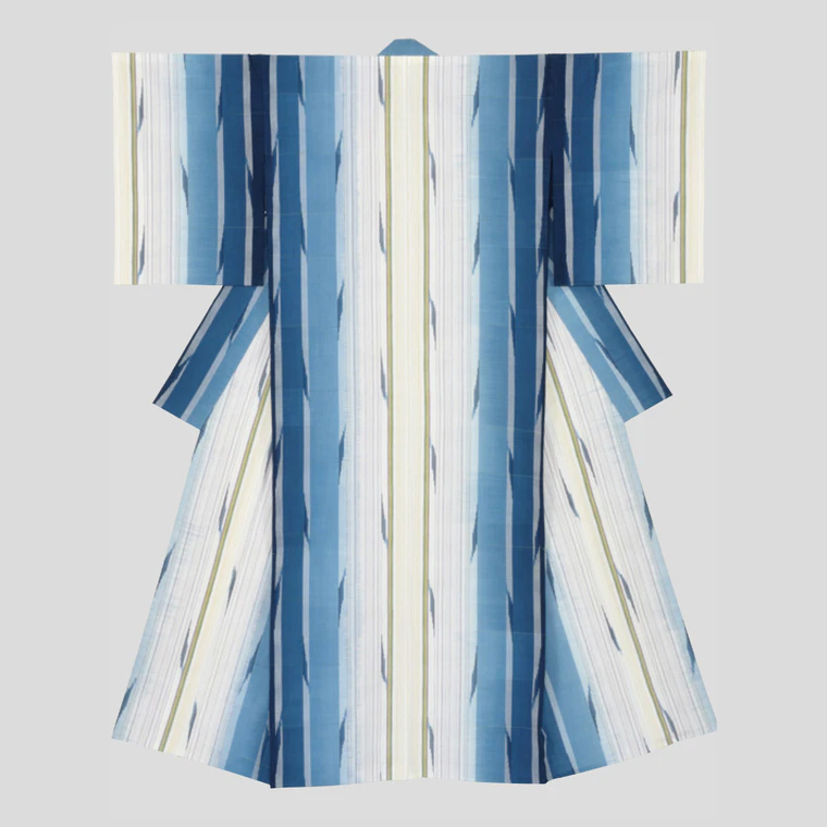 photo Kimono with Kasuri "Green Willow, Development from Scratched to Kasuri"
