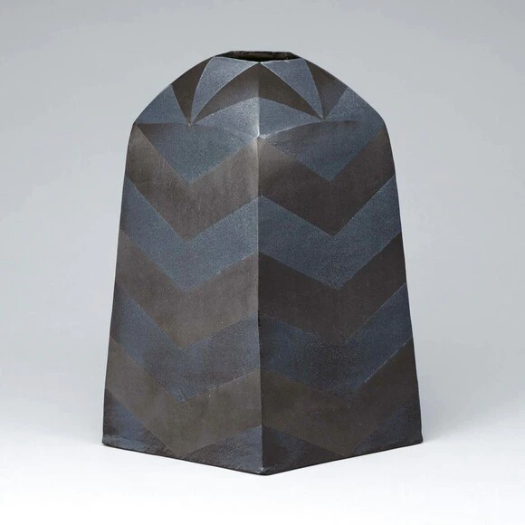 Pentagonal Jar with Ash Glaze on Black