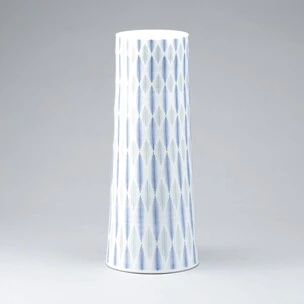 Flower vessel with design in colored inlay