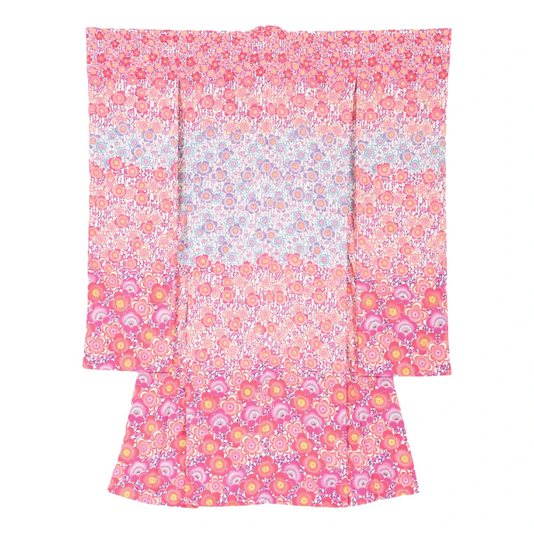 photo Long-sleeved Kimono with Design in Stencil Resist Picture Dyeing "Plum Blossoms"