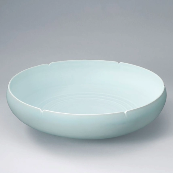 青瓷 青磁 輪花鉢 翡翠色 作家物 窯印あり 貫入あり