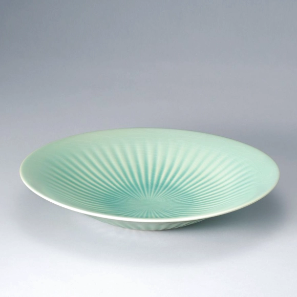 Bowl with Blue Glaze and Ridge Design