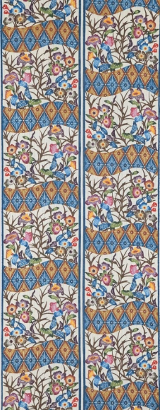 Fully Patterned Obi Sash with Design in Bingata "Staggered Diamonds with Plants and Flowers"