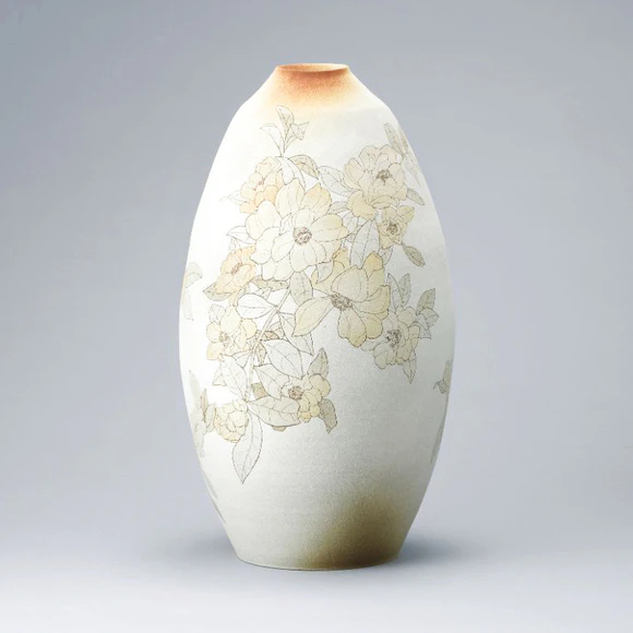 Jar with camellia sasanqua design in sgraffito