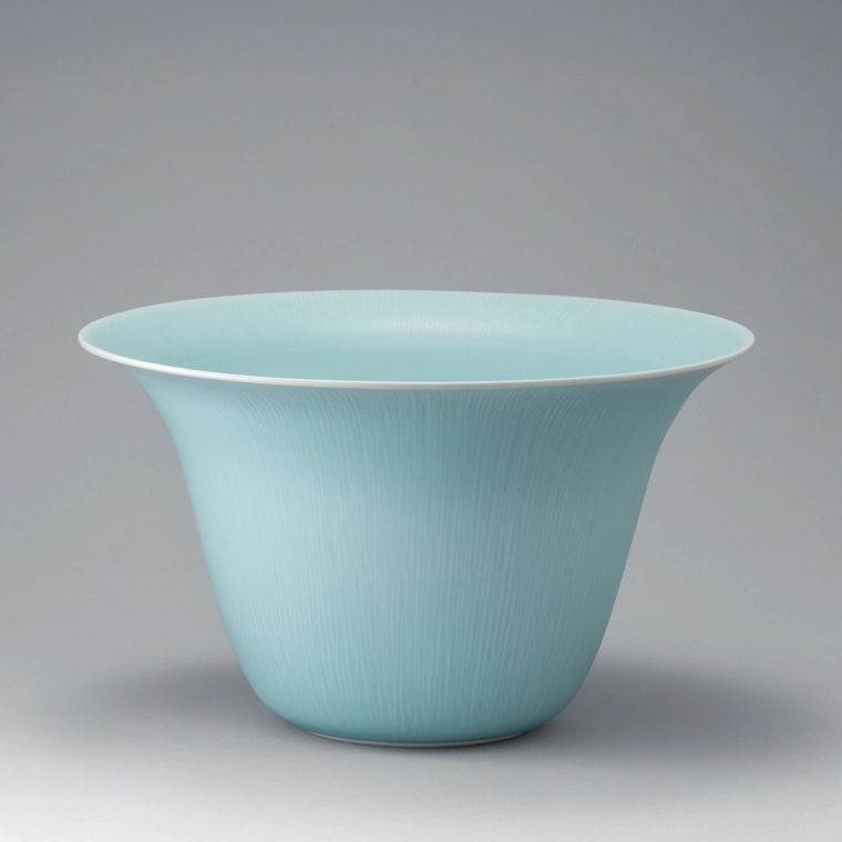 photo White porcelain bowl with icy blue glaze