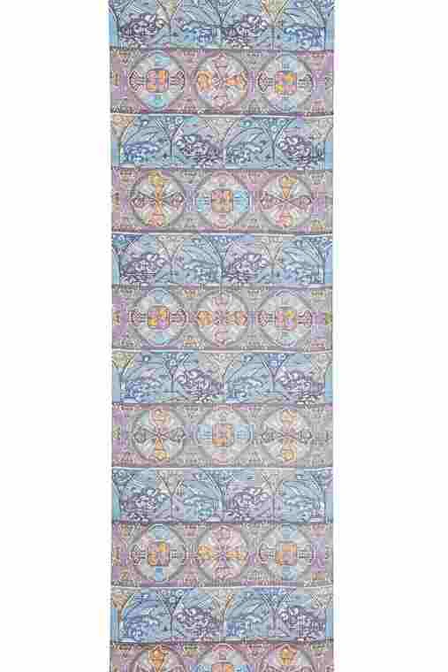 photo Fully Patterned Obi Sash with Design in Bingata "Shells on the Waves"