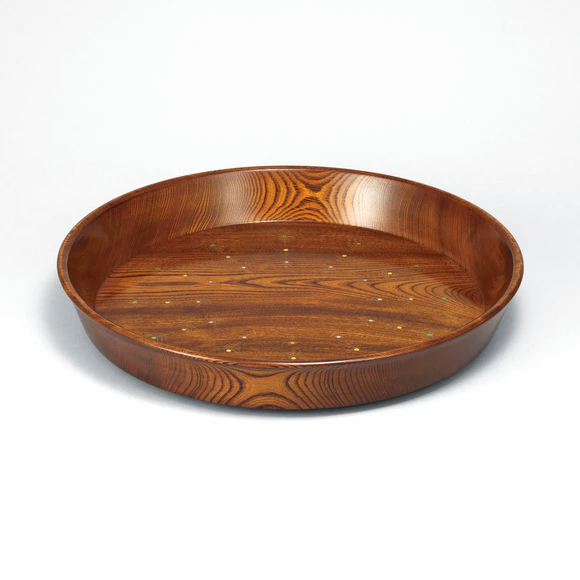 Serving Vessel with Japanese Zelkova, Wiped Urushi and Inlay