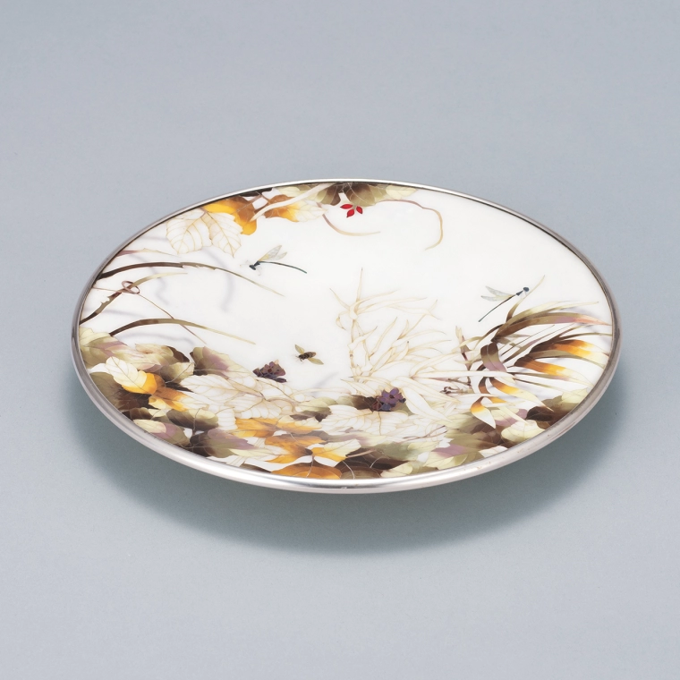 photo Cloisonne Decorative Plate with Flowers, Bee and Damselfly Design "Symbiosis"