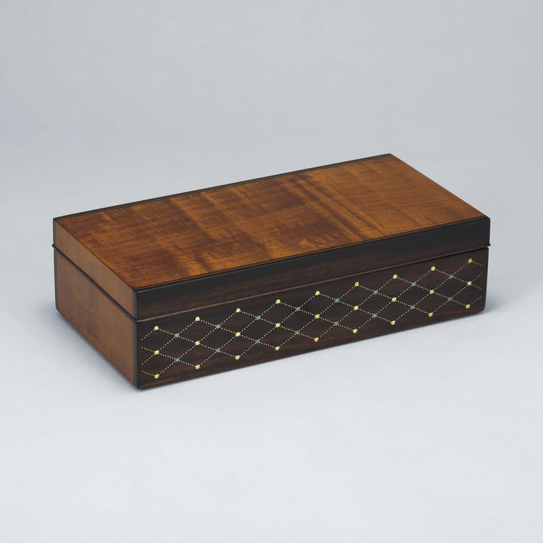 photo Box with Japanese Zelkova, Black Persimmon Wood, Wiped Urushi and Inlay