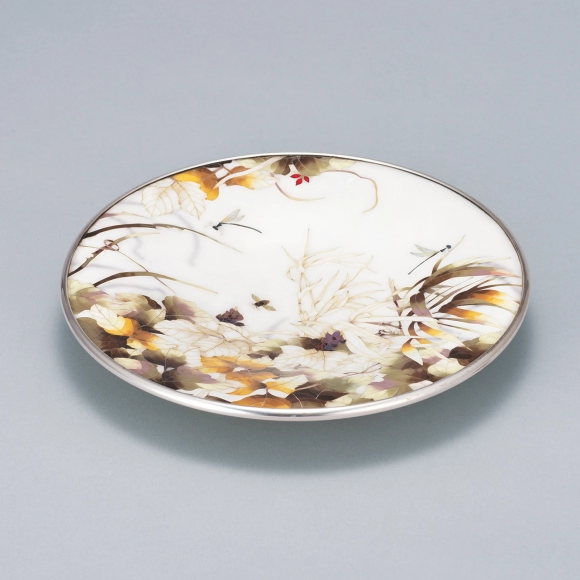 Cloisonne Decorative Plate with Flowers, Bee and Damselfly Design 