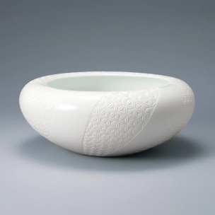 Flower Vase with White Porcelain and Japanese Pattern Design