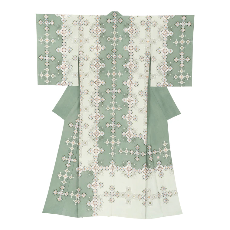 photo Kimono of Sarasa in Woodblock Printing "Pomegranate Pattern"