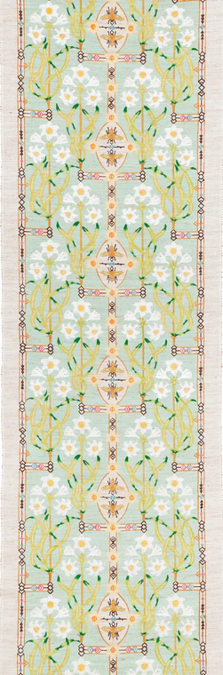 photo Obi Sash with Design in Stencil Resist Picture Dyeing "Drawn to the Daffodils"