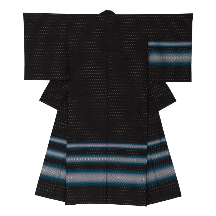 photo Ryukyu Kasuri Kimono with Cross Kasuri and Hana-ori Pattern
