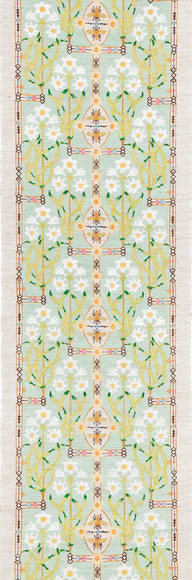 Obi Sash with Design in Stencil Resist Picture Dyeing "Drawn to the Daffodils"