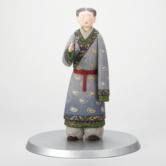 Ceramic Sculpture with Polychromy and Japanese Paper "Court Lady"