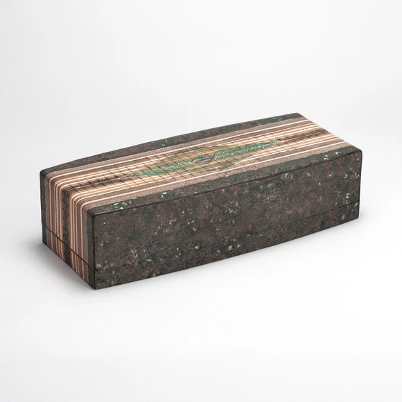 Leather Box with Mother-of-Pearl Inlay Rhombus and Line Design