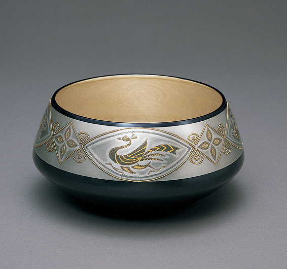 photo Bowl with Design of the Four Gods in Layered Damascene Inlay